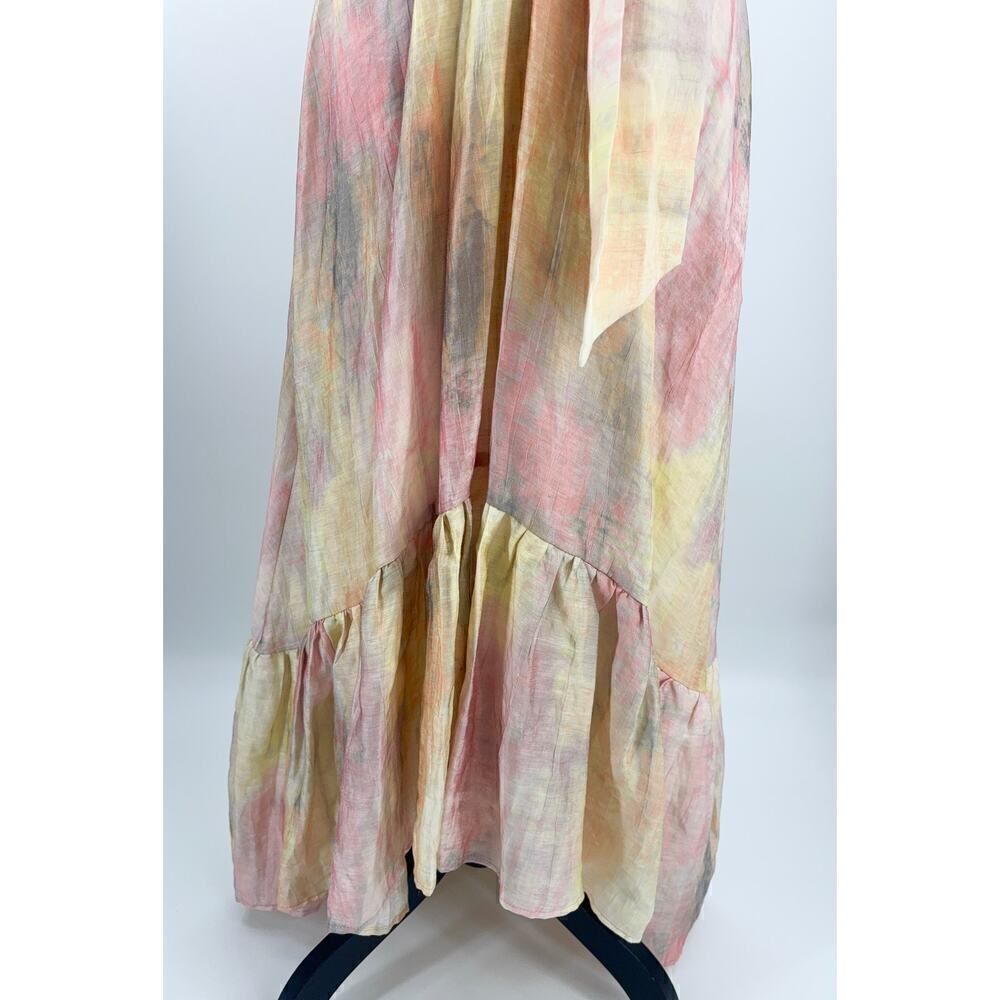 B51 Hunter Bell Sunset Ruffled Midi Dress 0‎ Linen Belted Puff Sleeve Flowy - Picture 6 of 9